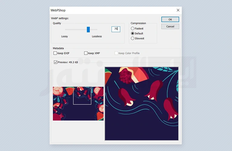 کاهش حجم تصاویر با فرمت webp در افزونه فتوشاپ
